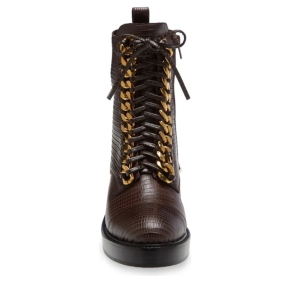 Jeffrey Campbell Damon Snakeskin Embossed Gold Chain Combat Boots  Size 6 New - Picture 3 of 8